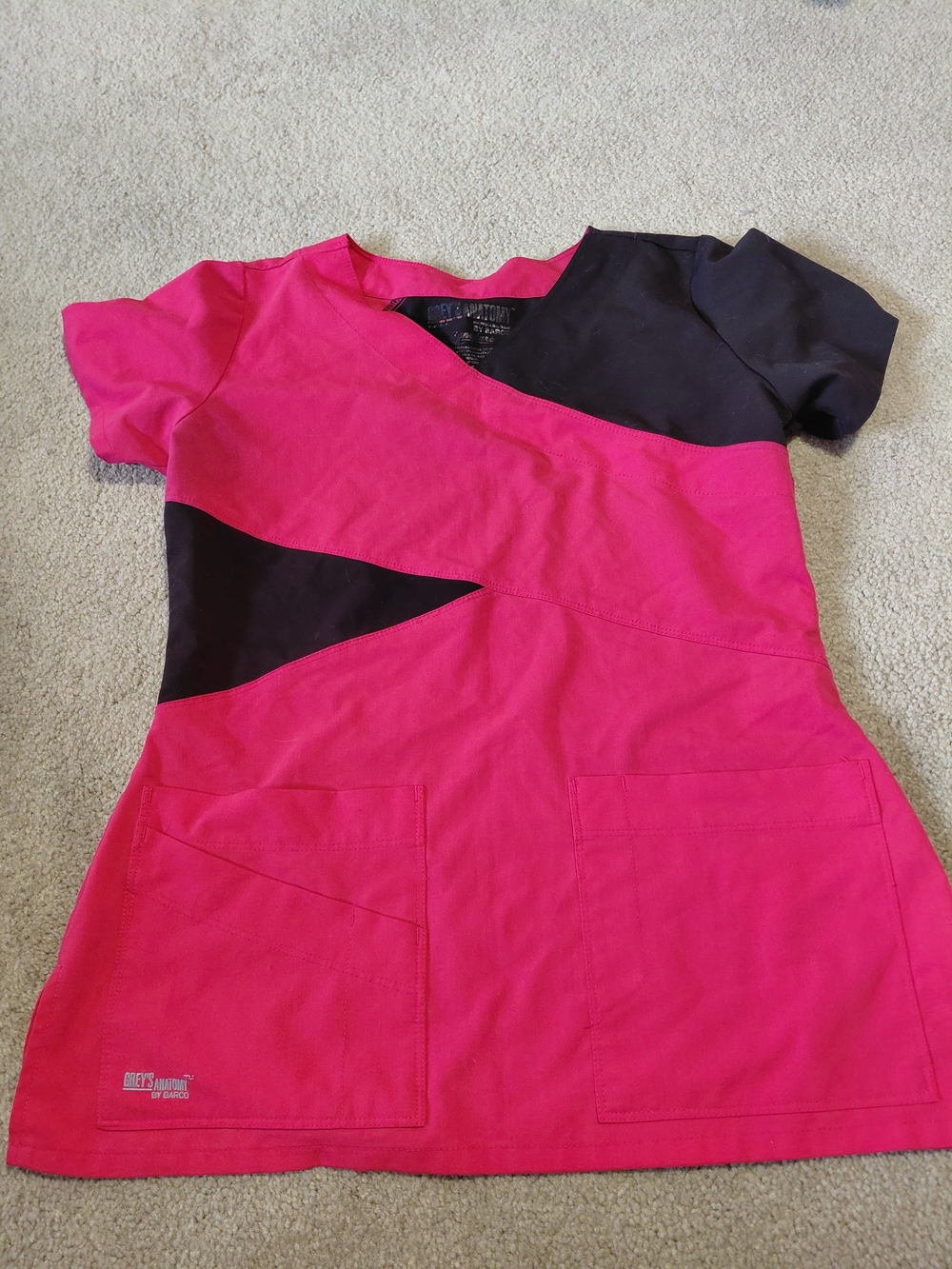 Grey's Anatomy Pink and Black Colorblock Scrub Top